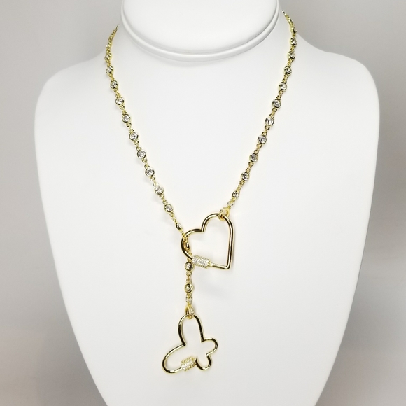 Heart & Butterfly Lock CZ Necklace Mask Hold - Picture 4 of 8